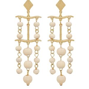 Wood Ball Chandelier Earrings